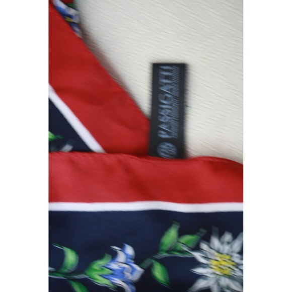 Passigatti Silk Scarf Red Blue Edelweiss Floral Motif Mens Luxury Accessory - Picture 3 of 7